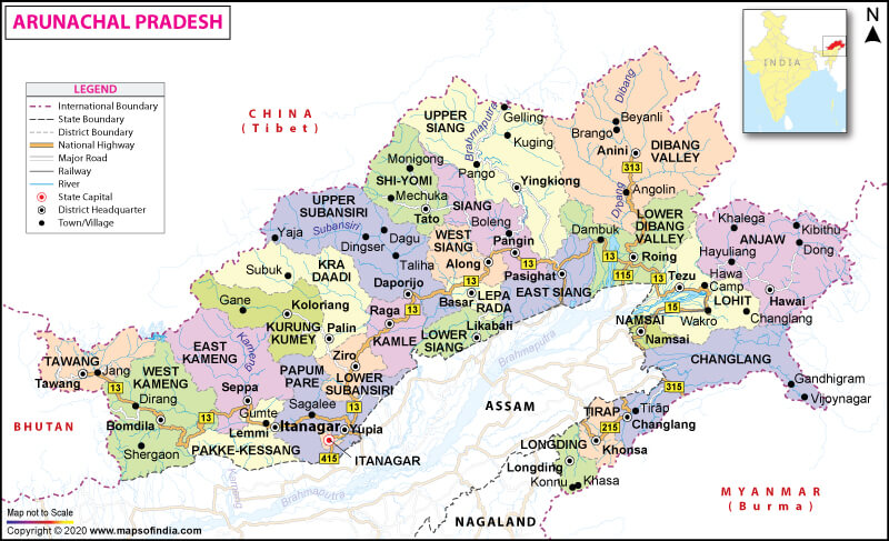 Map of Arunachal of Arunachal Pradesh